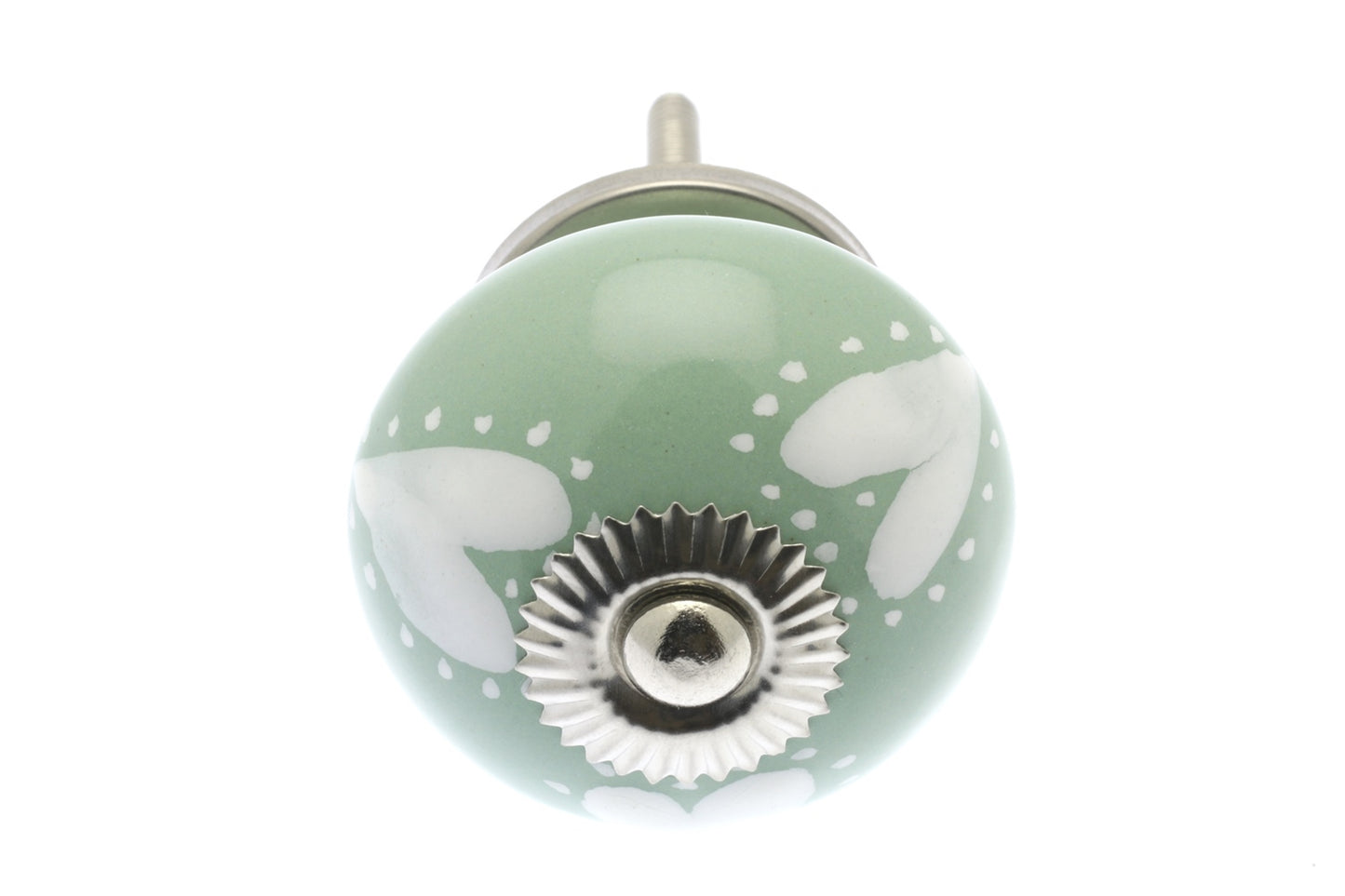 Bouton de Placard en Céramique Coeurs Blancs sur Eau de Nil