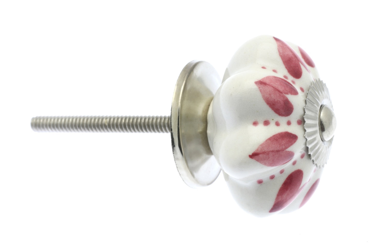 Ceramic Cupboard Knob Pink Hearts and Dots on White