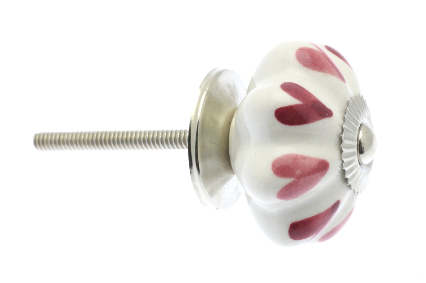 Bouton de Placard en Céramique Coeurs Rose Foncé et Pâle sur Blanc