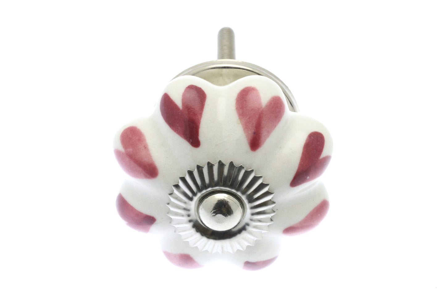 Bouton de Placard en Céramique Coeurs Rose Foncé et Pâle sur Blanc