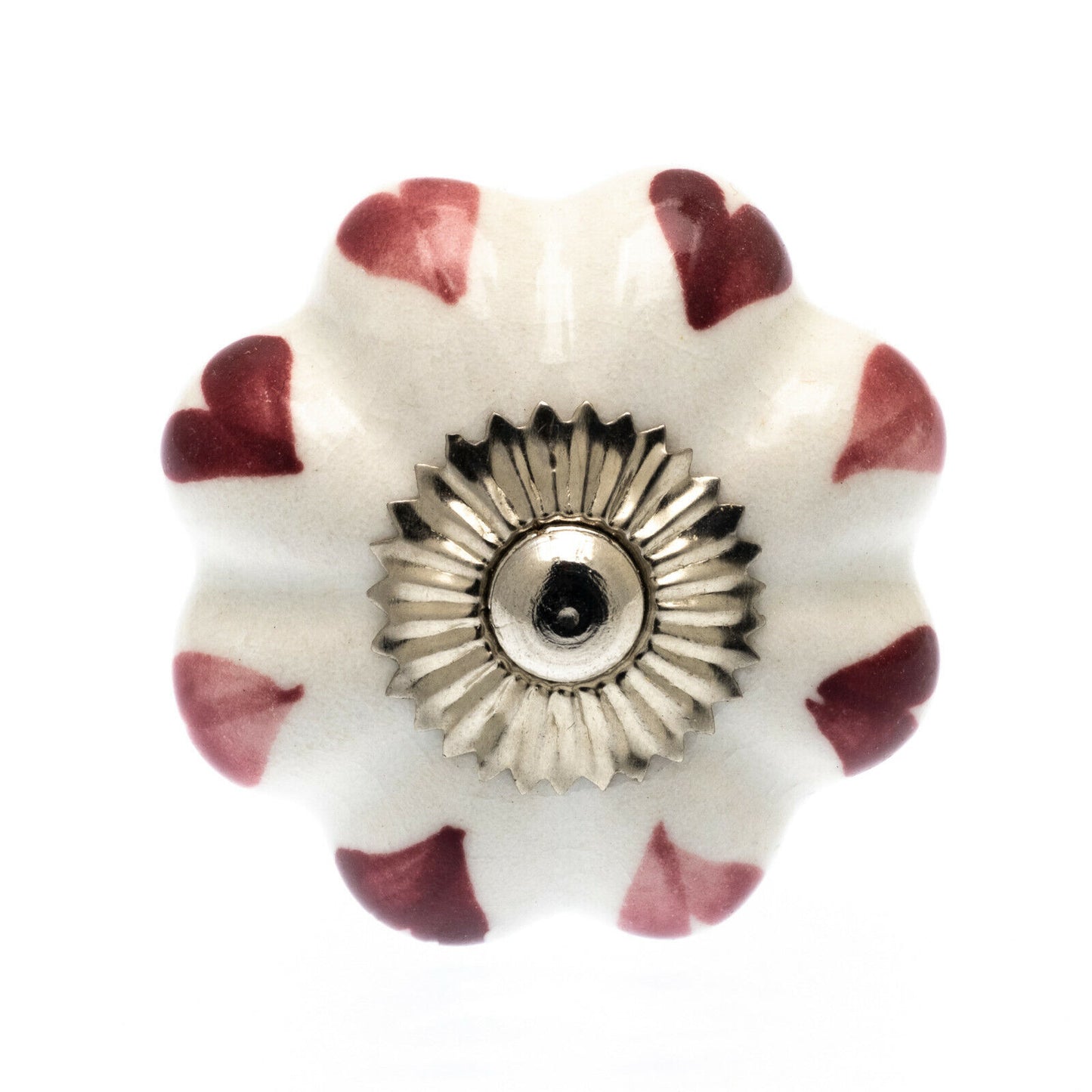 Bouton de Placard en Céramique Coeurs Rose Foncé et Pâle sur Blanc