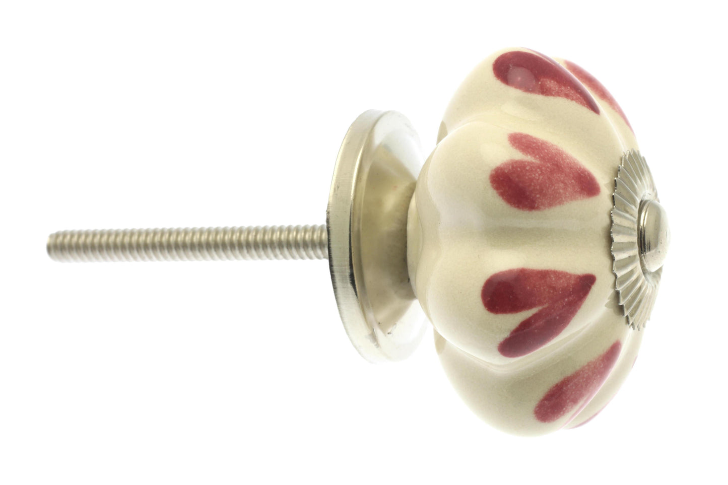Ceramic Cupboard Knob Dark & Pale Pink Hearts on Ivory