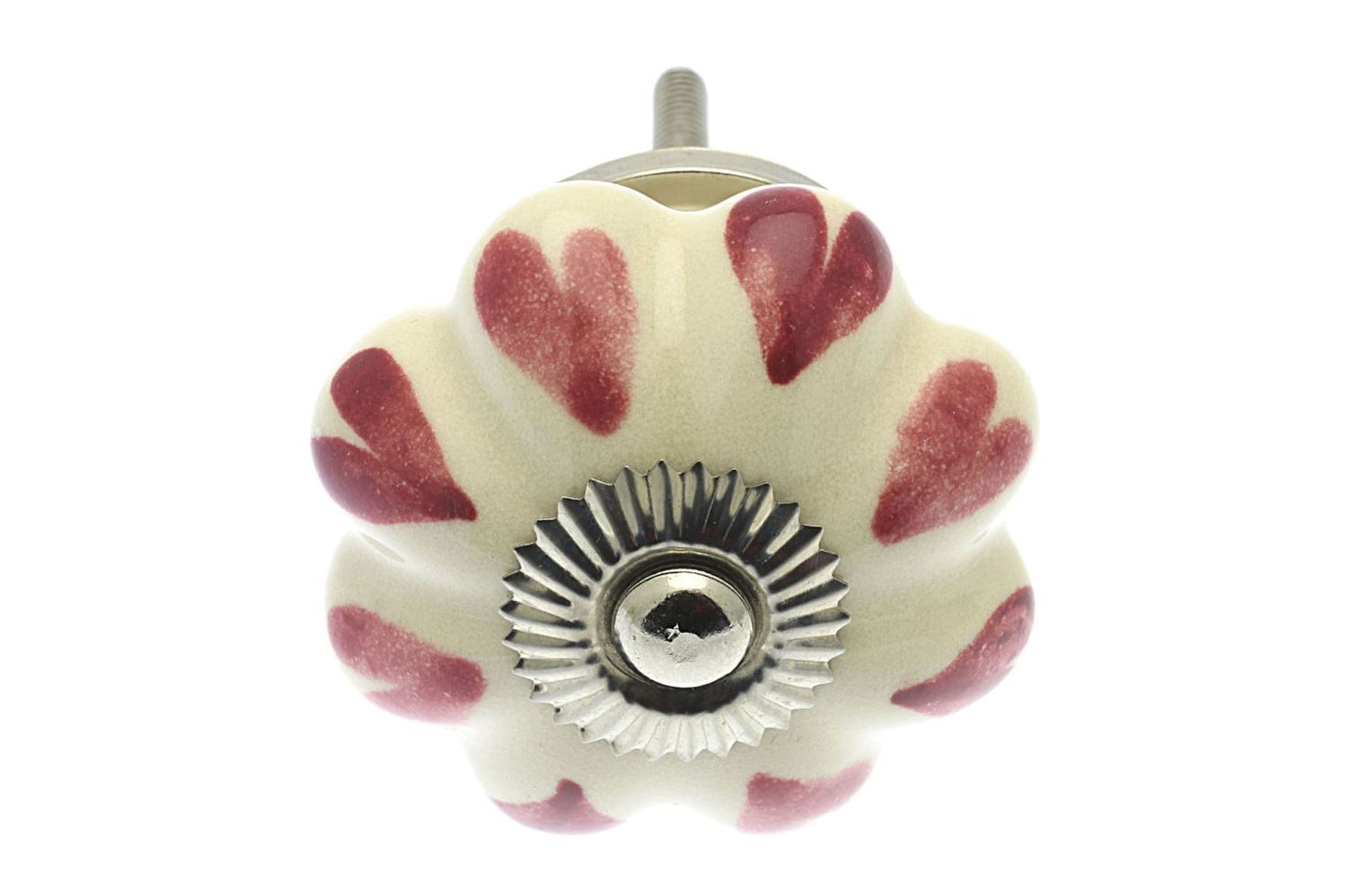 Ceramic Cupboard Knob Dark & Pale Pink Hearts on Ivory