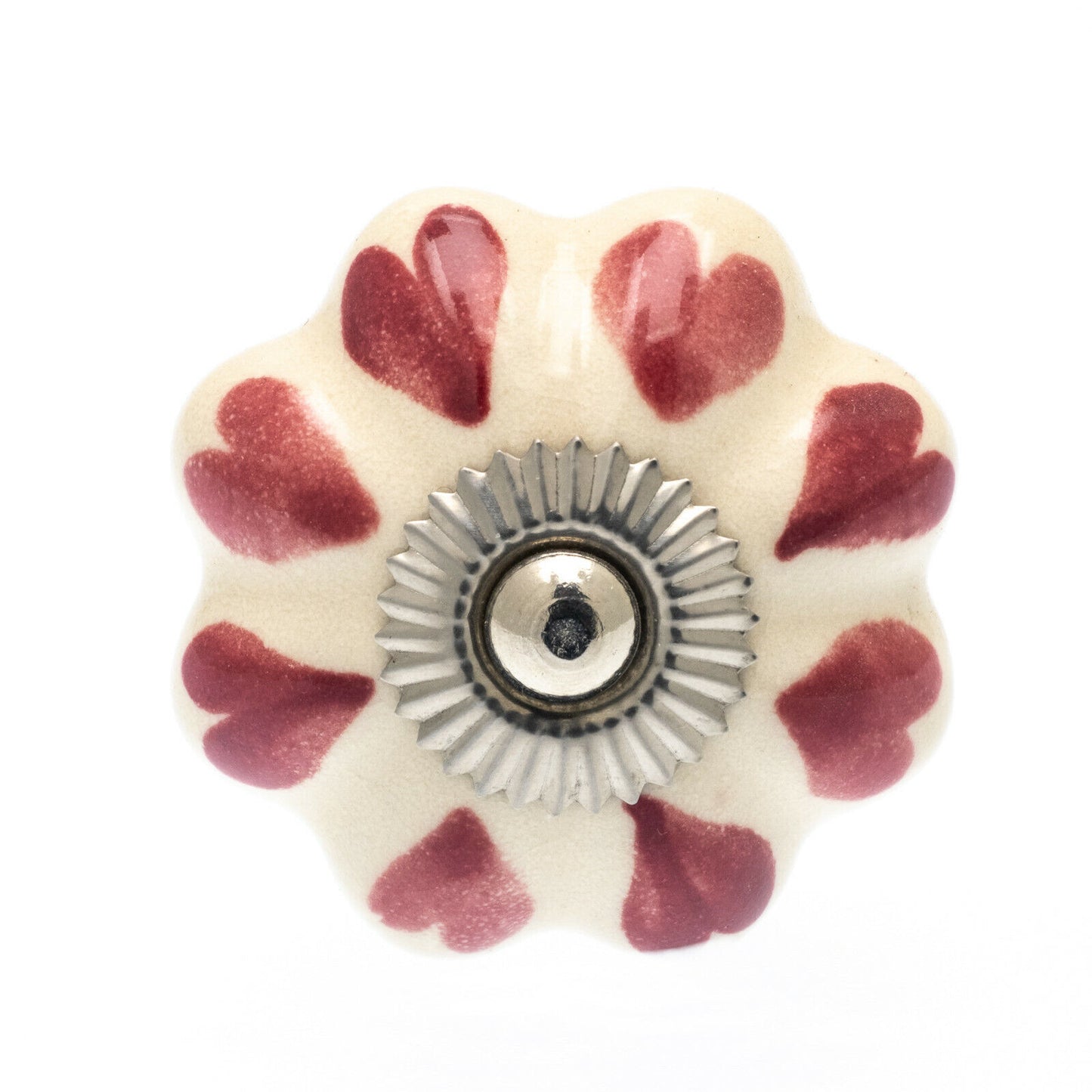 Ceramic Cupboard Knob Dark & Pale Pink Hearts on Ivory
