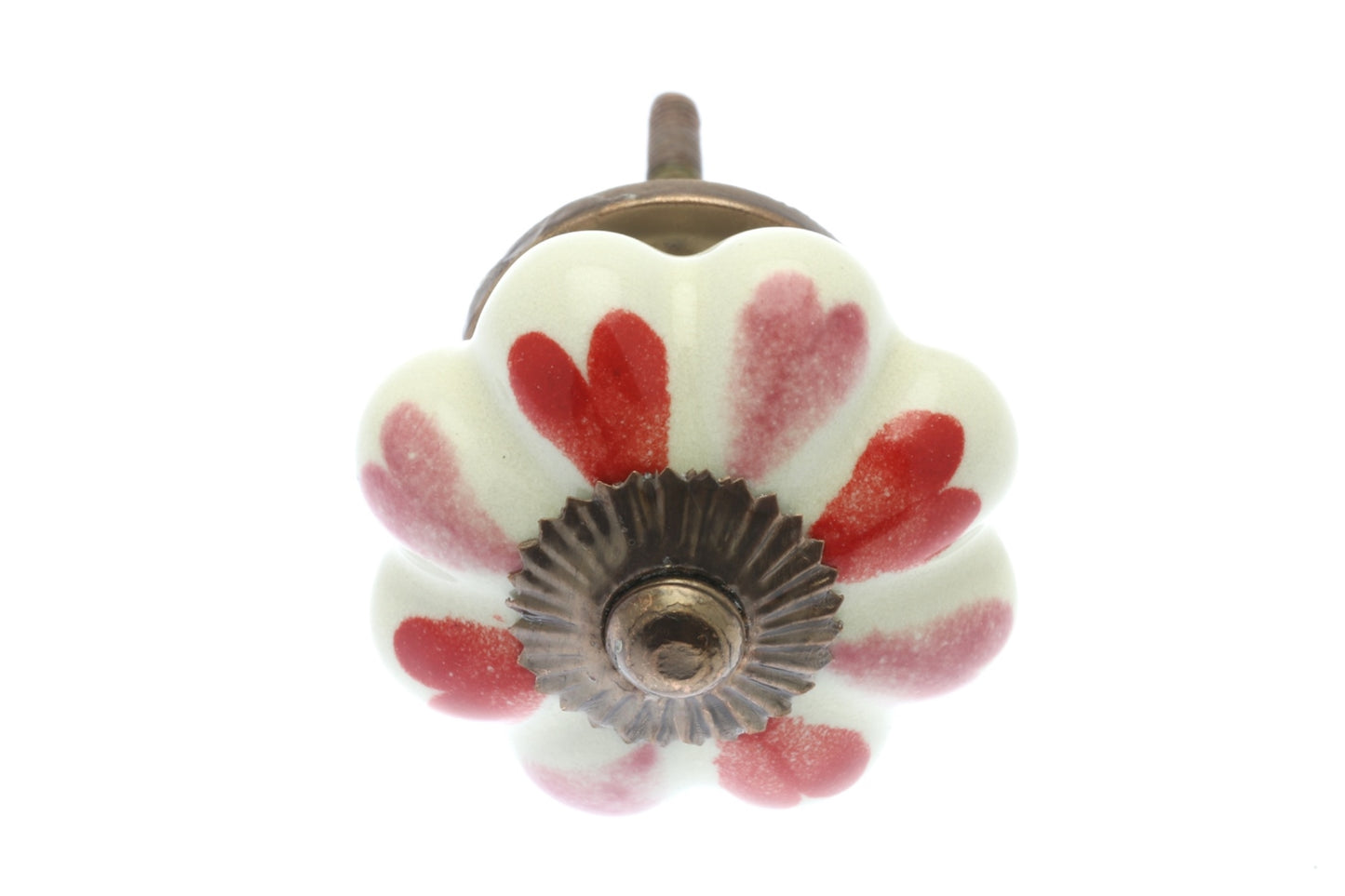 Ceramic Cupboard Knob Red and Pink Hearts on Ivory