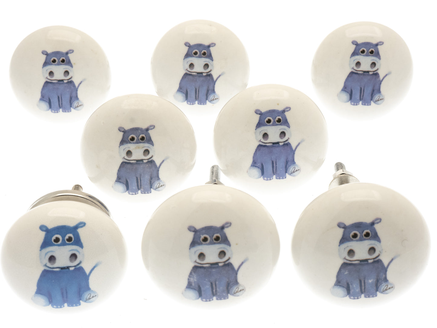 Boutons de porte de placard en céramique « Animal Nursery » Personnage Hippo (lot de 8)