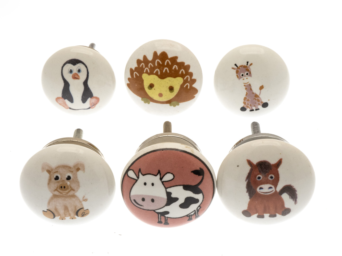 Ceramic Cupboard Door Knobs 'Animal Nursery' Various Characters (Set of 6)