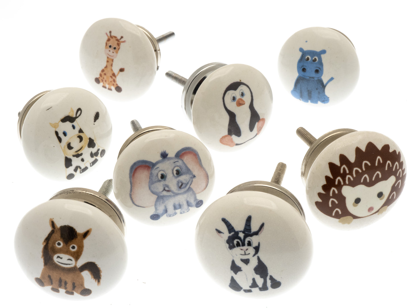 Ceramic Cupboard Door Knobs 'Animal Nursery' Various Characters (Set of 8)