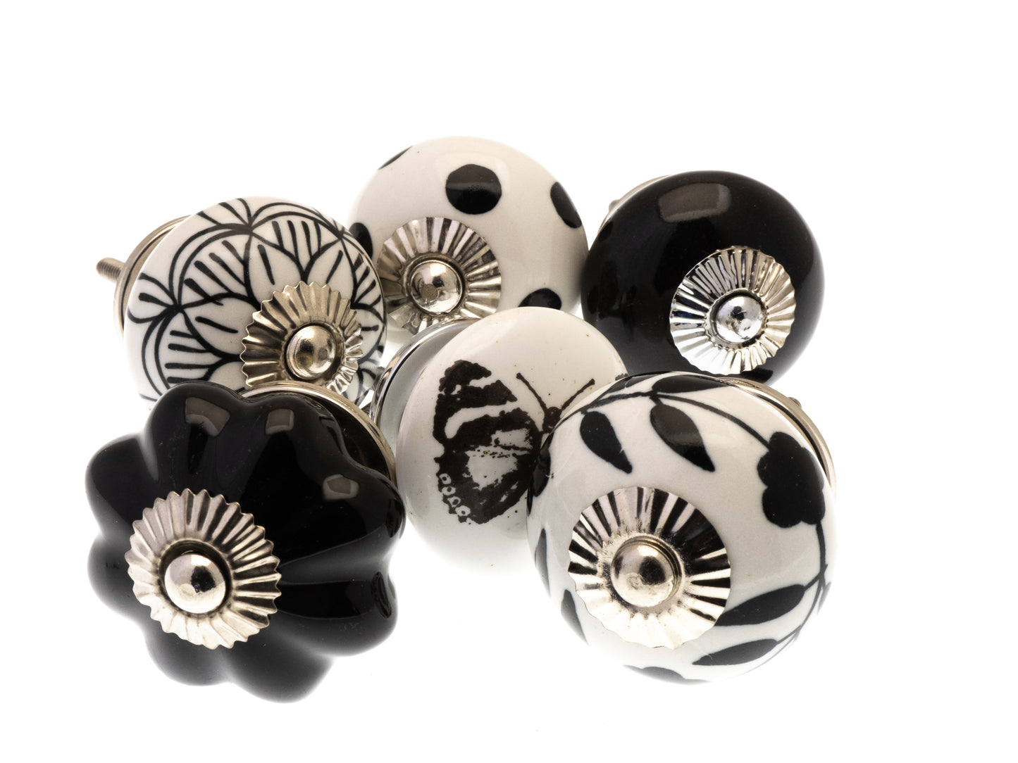 Boutons de porte d'armoire en céramique « Noir et blanc » (lot de 6) EOL-06