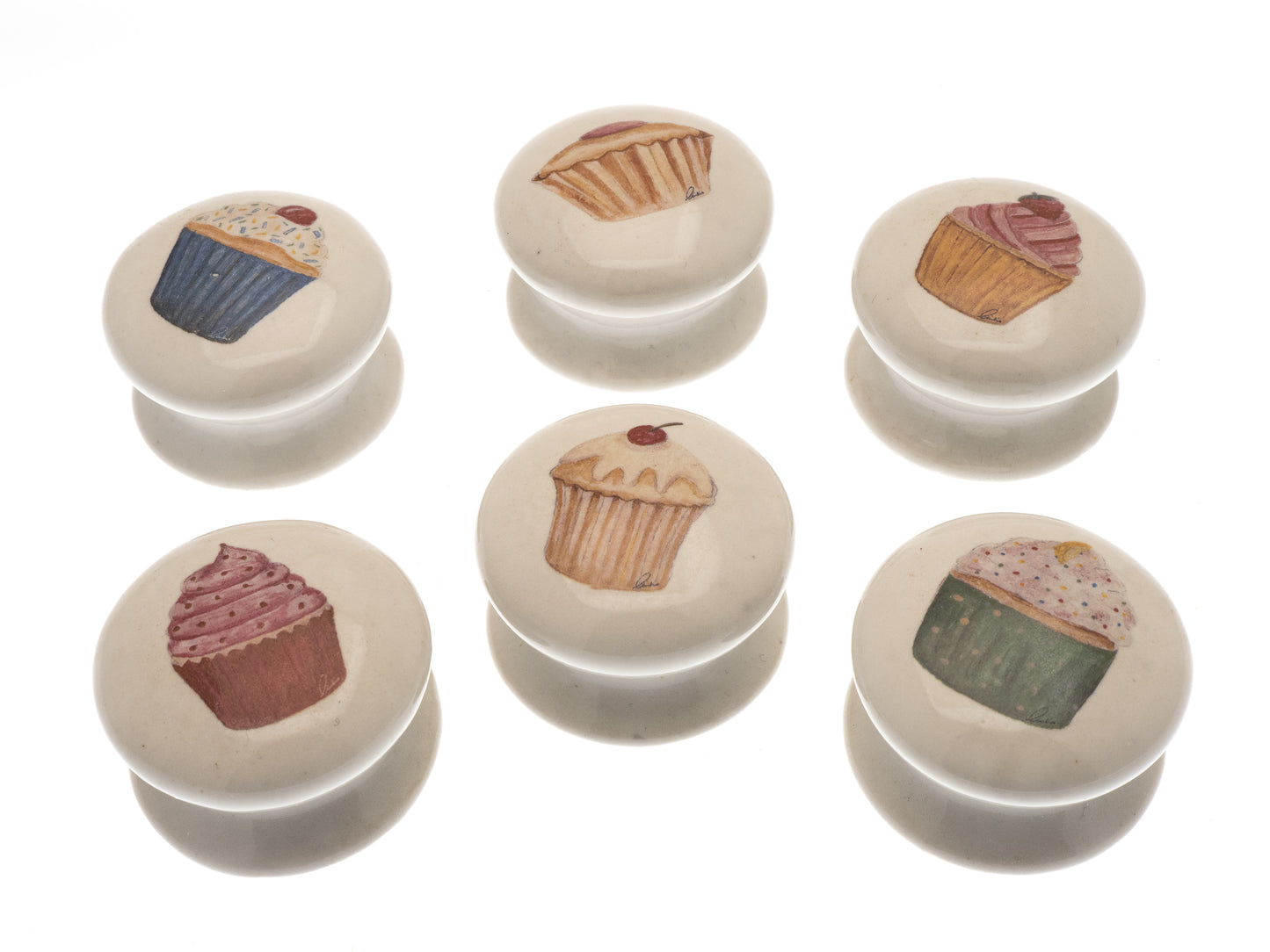 Lot amusant de 6 boutons de porte de placard en céramique « Cupcakes » EOL-15