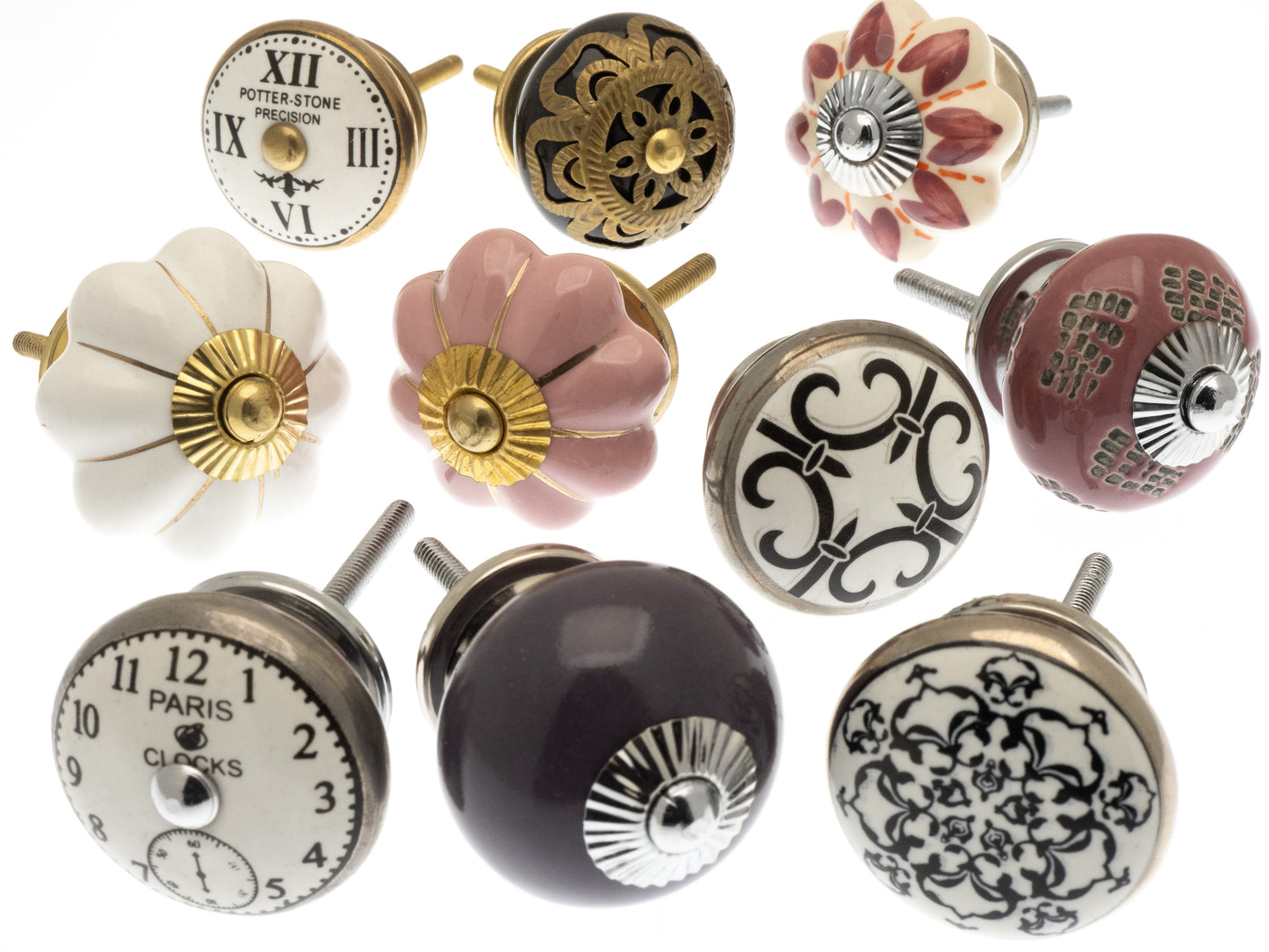 Boutons de porte de placard de style vintage en céramique dans 10 modèles sélectionnés à la main