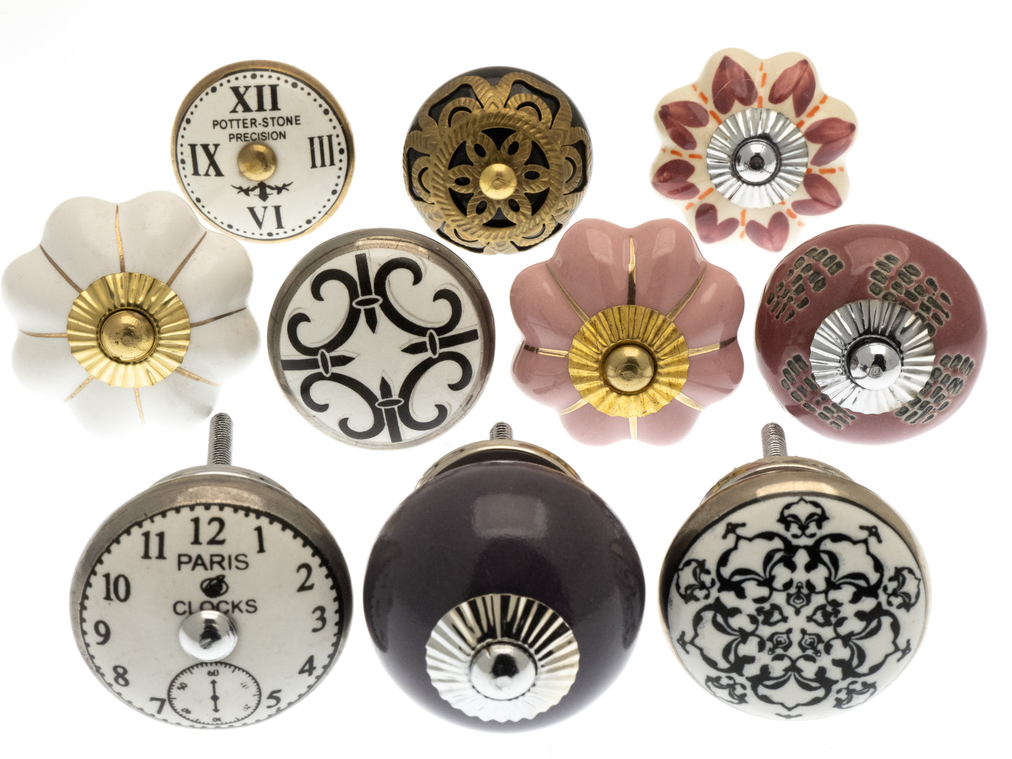 Boutons de porte de placard de style vintage en céramique dans 10 modèles sélectionnés à la main