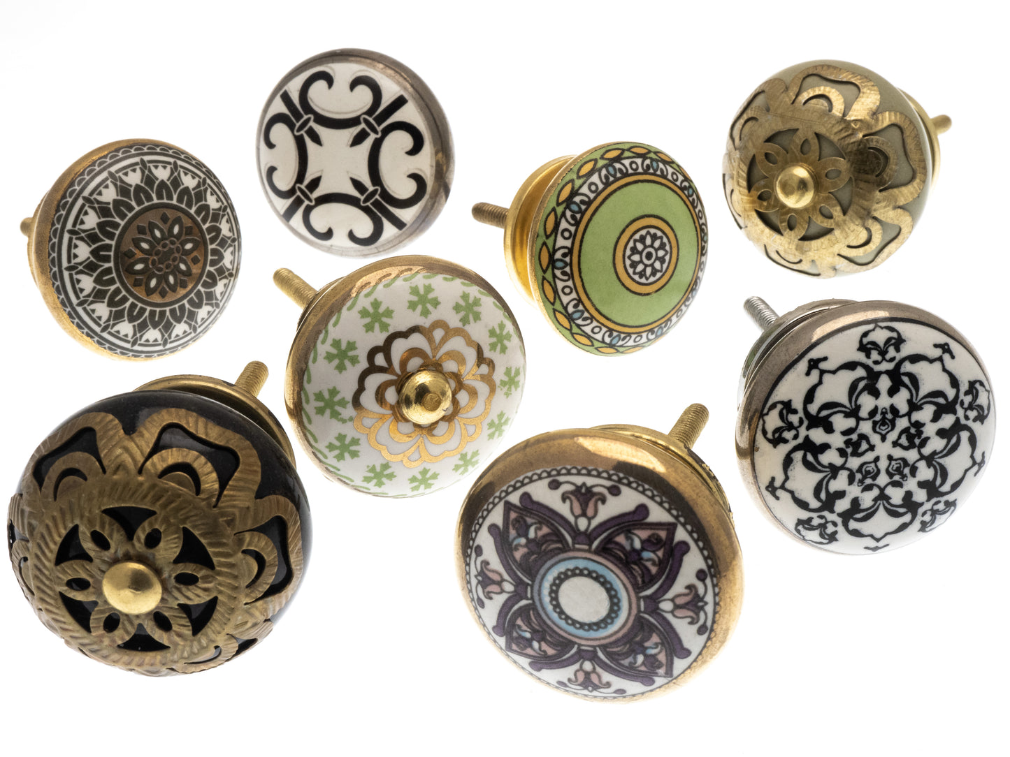 Ceramic Door Knobs in Vintage Mosaic Styles (Set of 8)