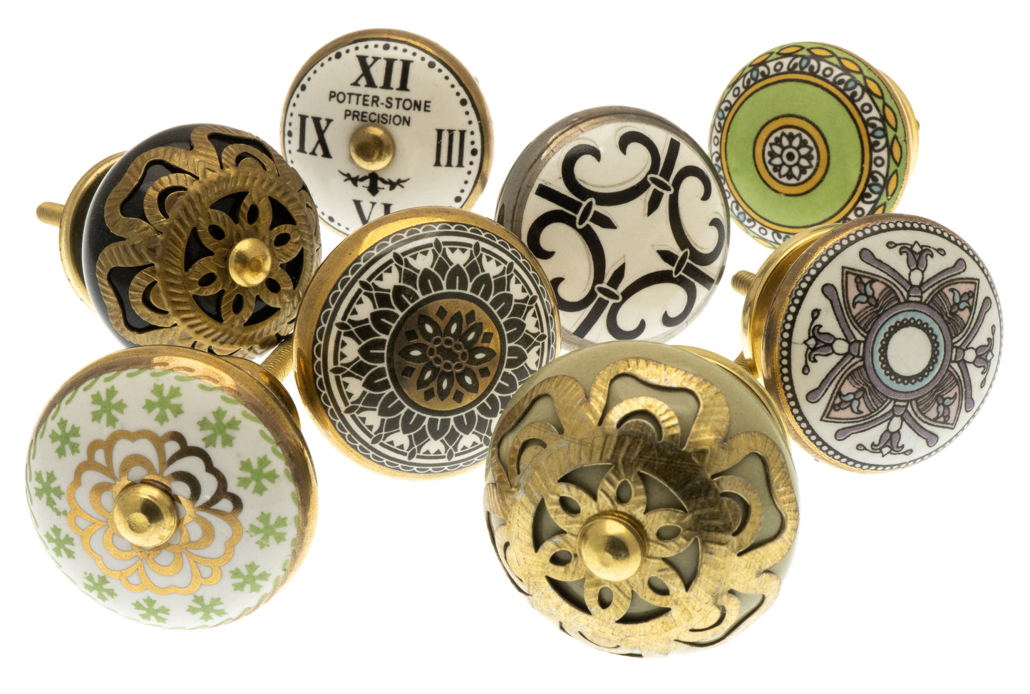 Ceramic Door Knobs in Vintage Mosaic Styles (Set of 8)