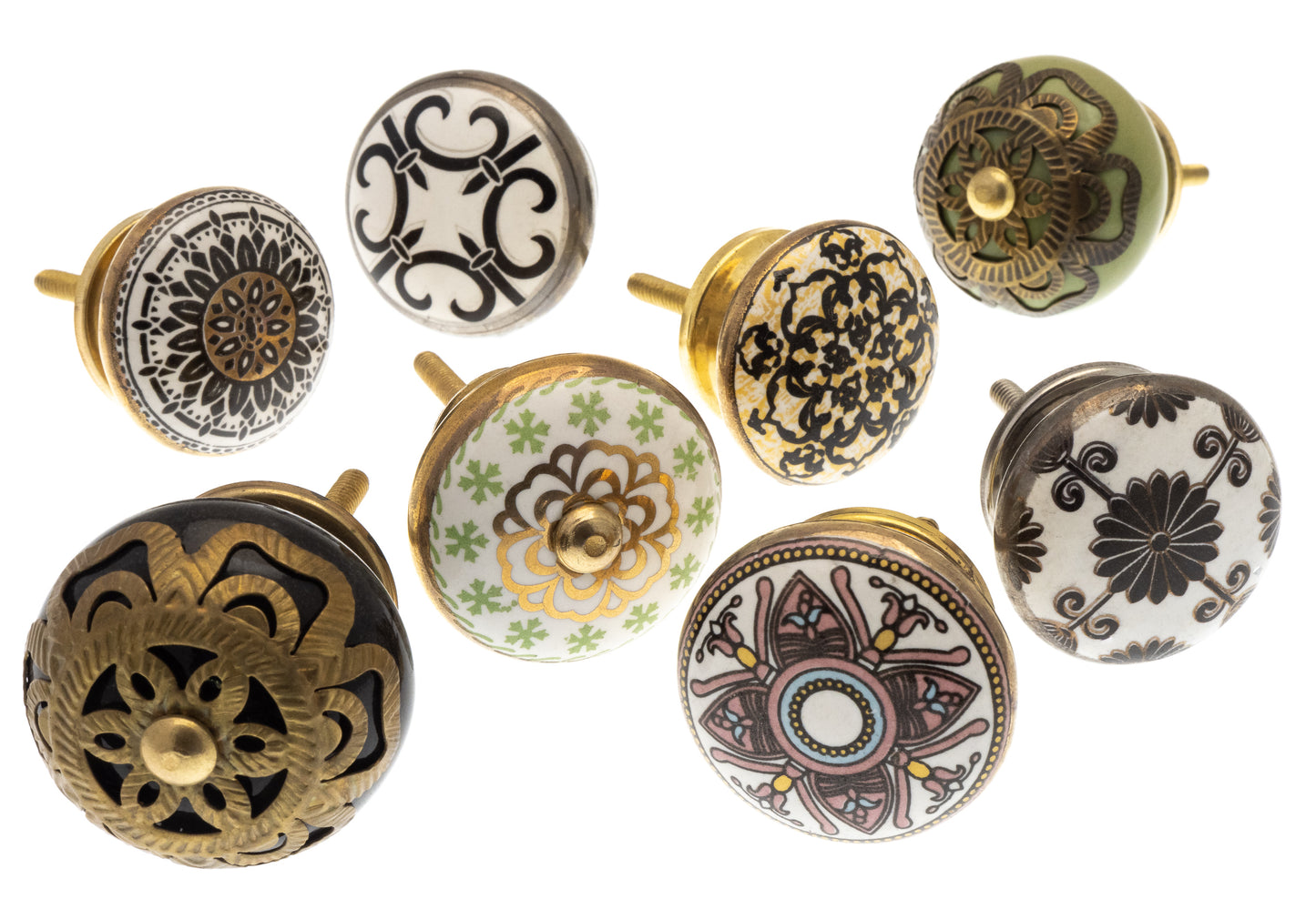 Ceramic Door Knobs in Vintage Mosaic Styles (Set of 8)