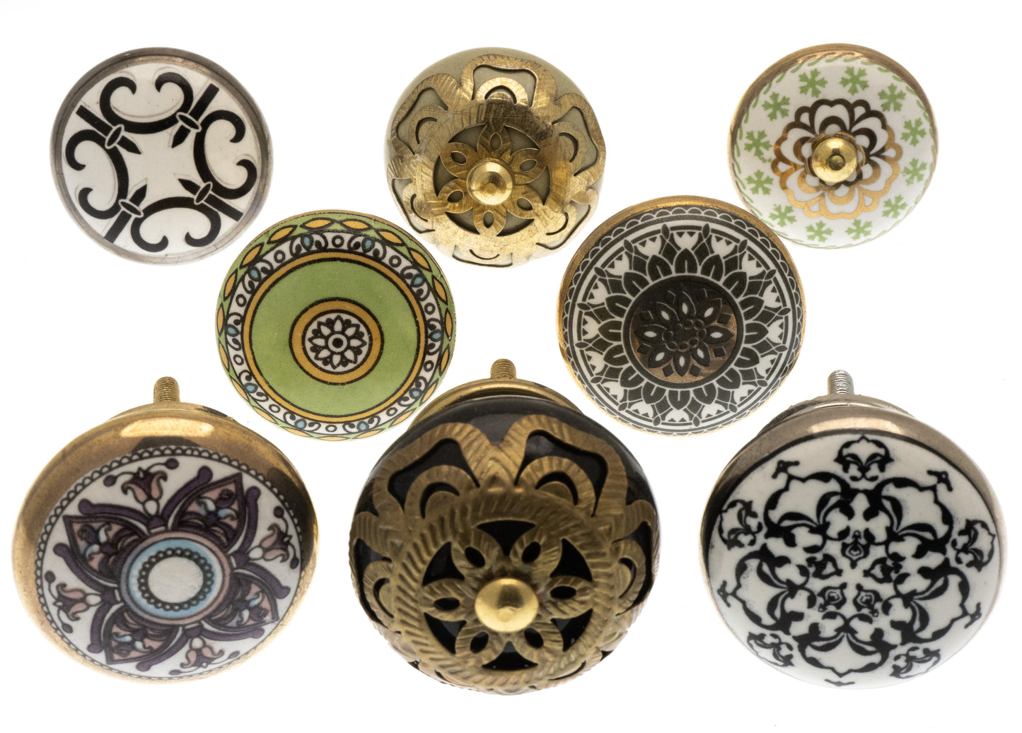 Ceramic Door Knobs in Vintage Mosaic Styles (Set of 8)