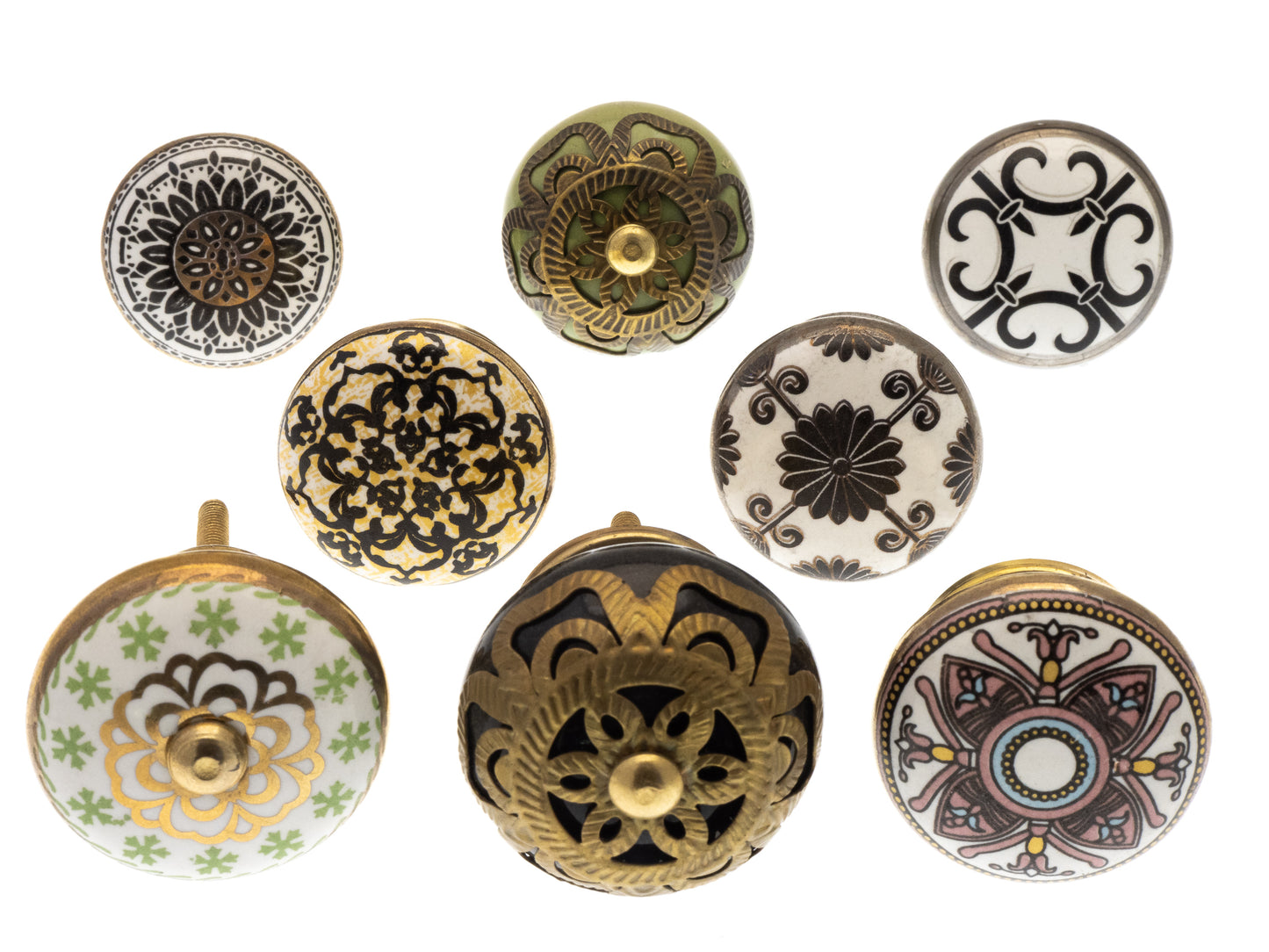 Ceramic Door Knobs in Vintage Mosaic Styles (Set of 8)