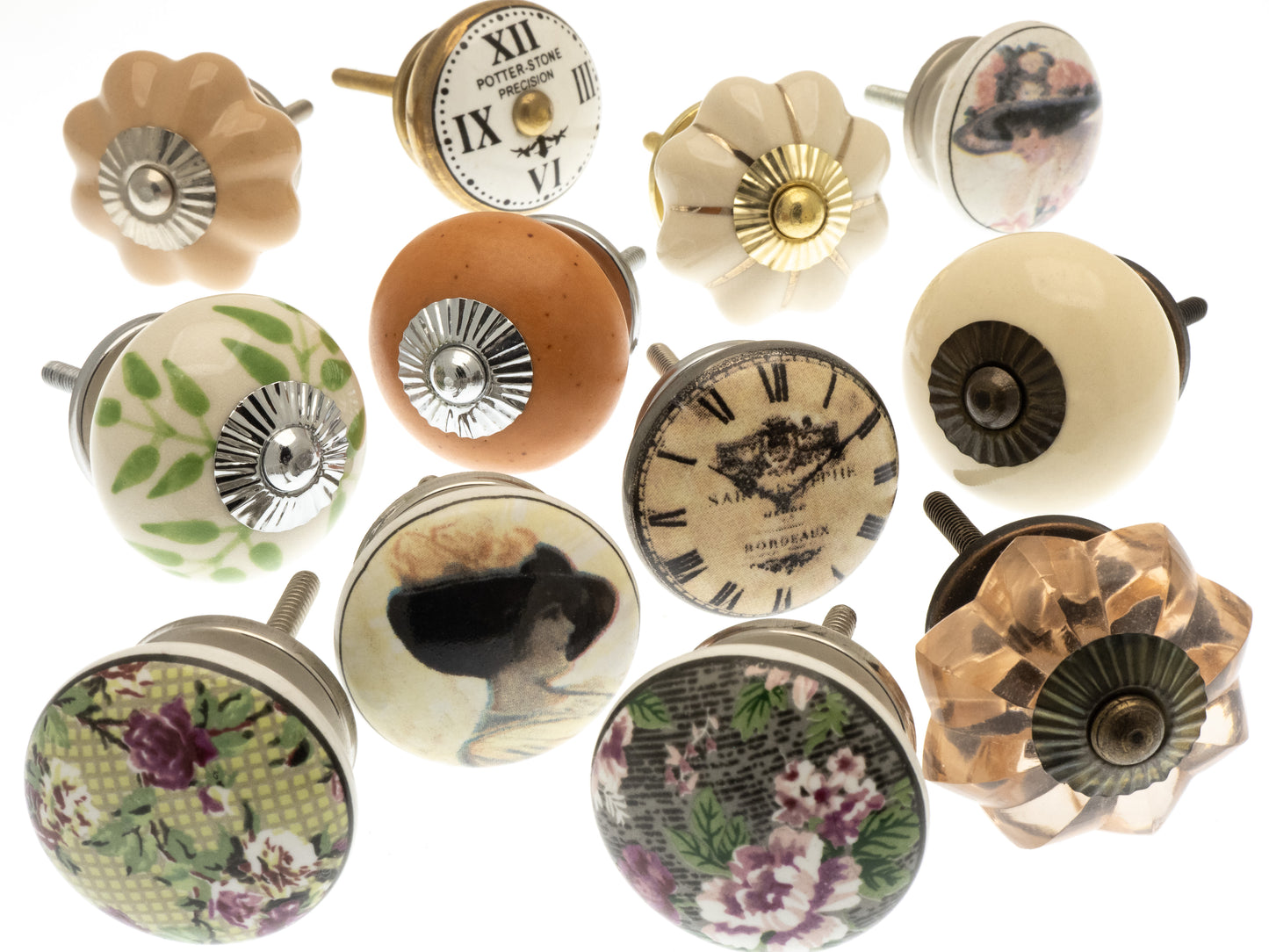 Bouton de porte tire en verre vintage et boutons en céramique Old Stye Ensemble de 12