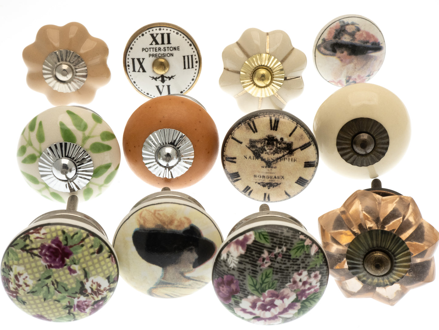 Bouton de porte tire en verre vintage et boutons en céramique Old Stye Ensemble de 12