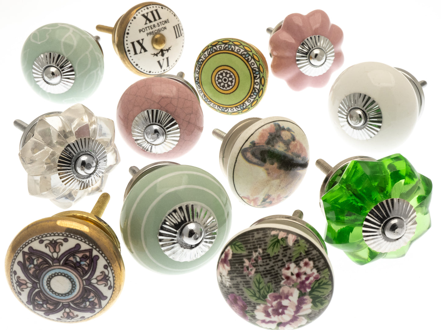 Boutons de porte en céramique vintage et boutons en verre Old Stye Ensemble de 12
