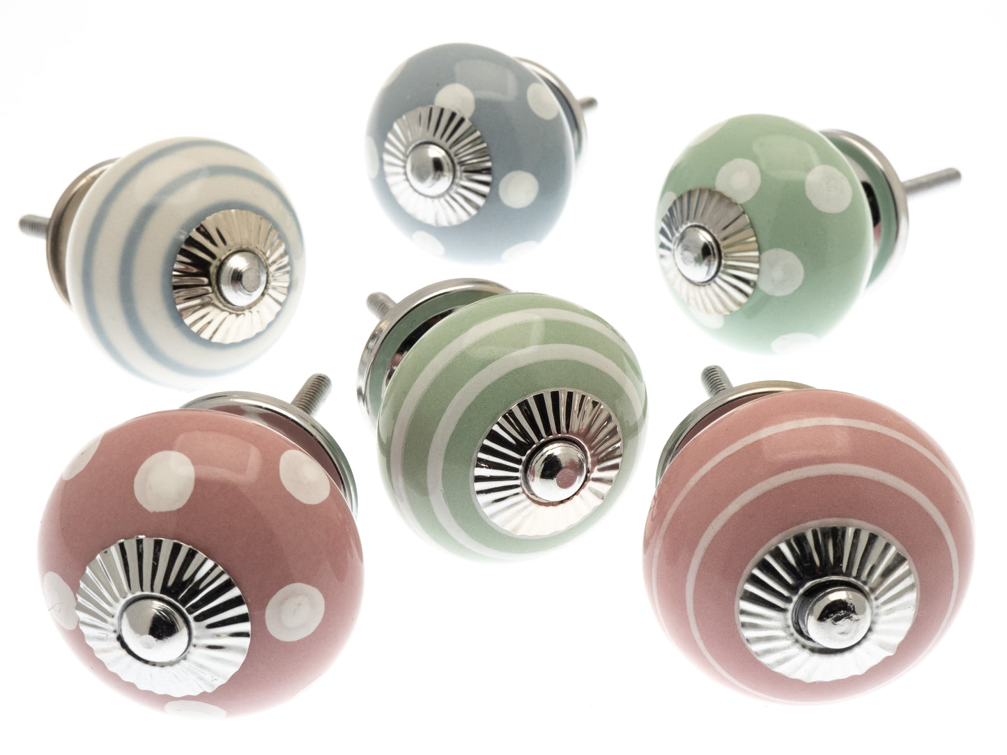 Boutons de porte en céramique Cottage Pastel Spots & Stripes Ensemble de 6
