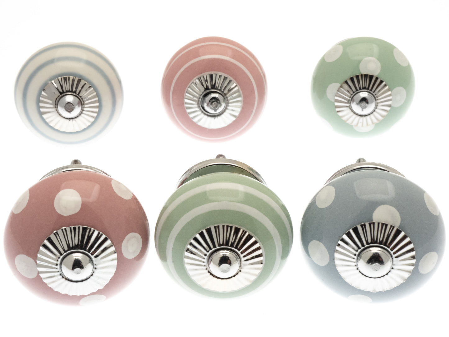 Boutons de porte en céramique Cottage Pastel Spots & Stripes Ensemble de 6