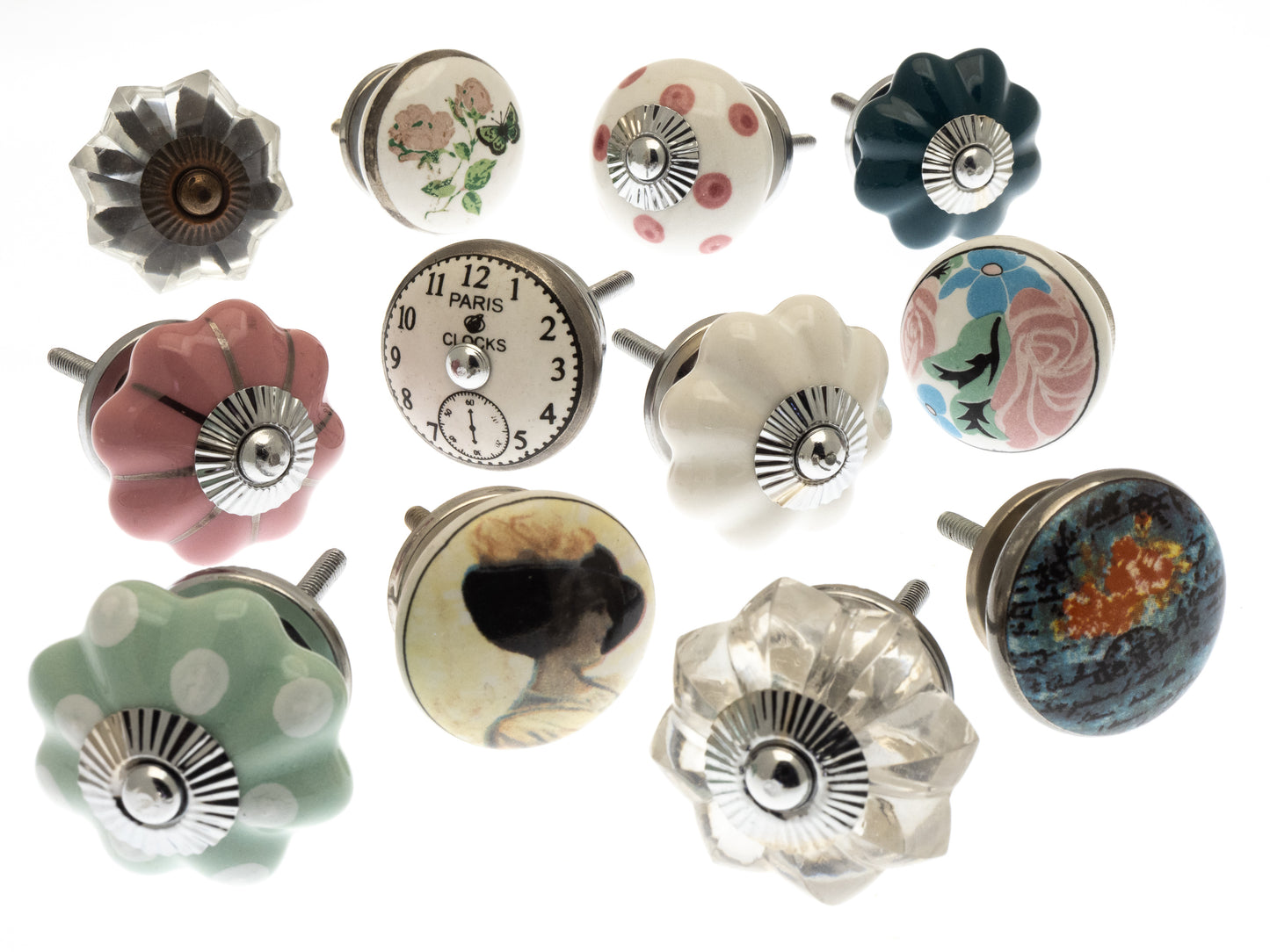 Ceramic Door Knobs Pretty, Chintzy, Vintage Style Set of 12
