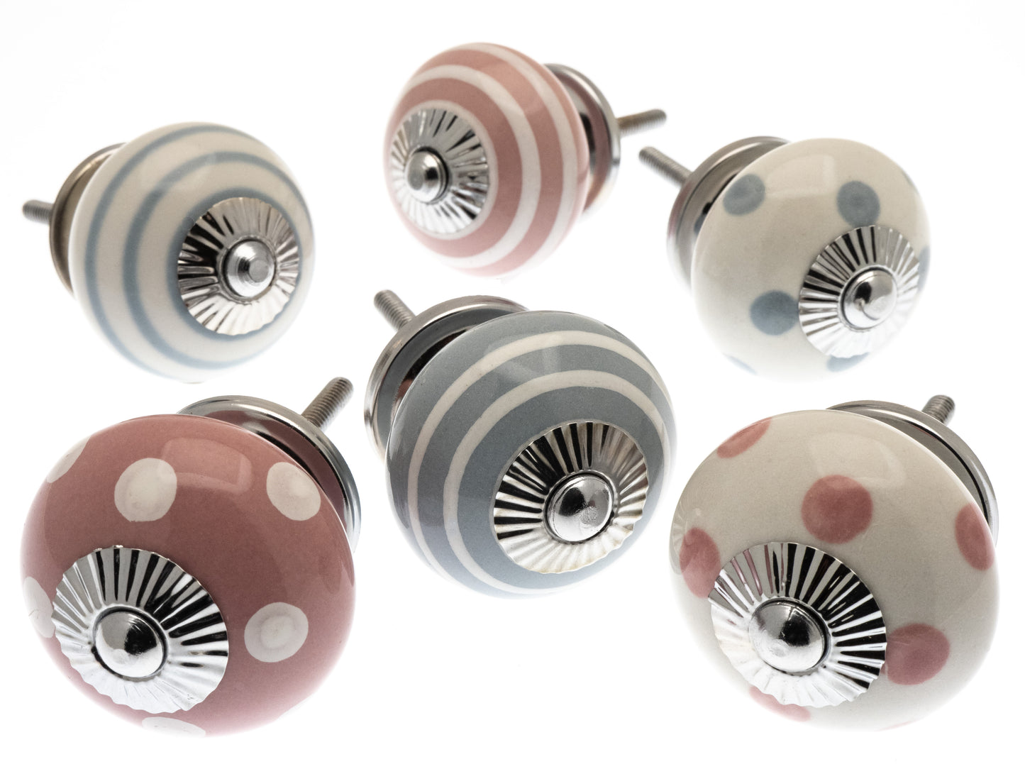 Boutons de porte en céramique - Rose poussiéreux et gris pastel - Ensemble de 6