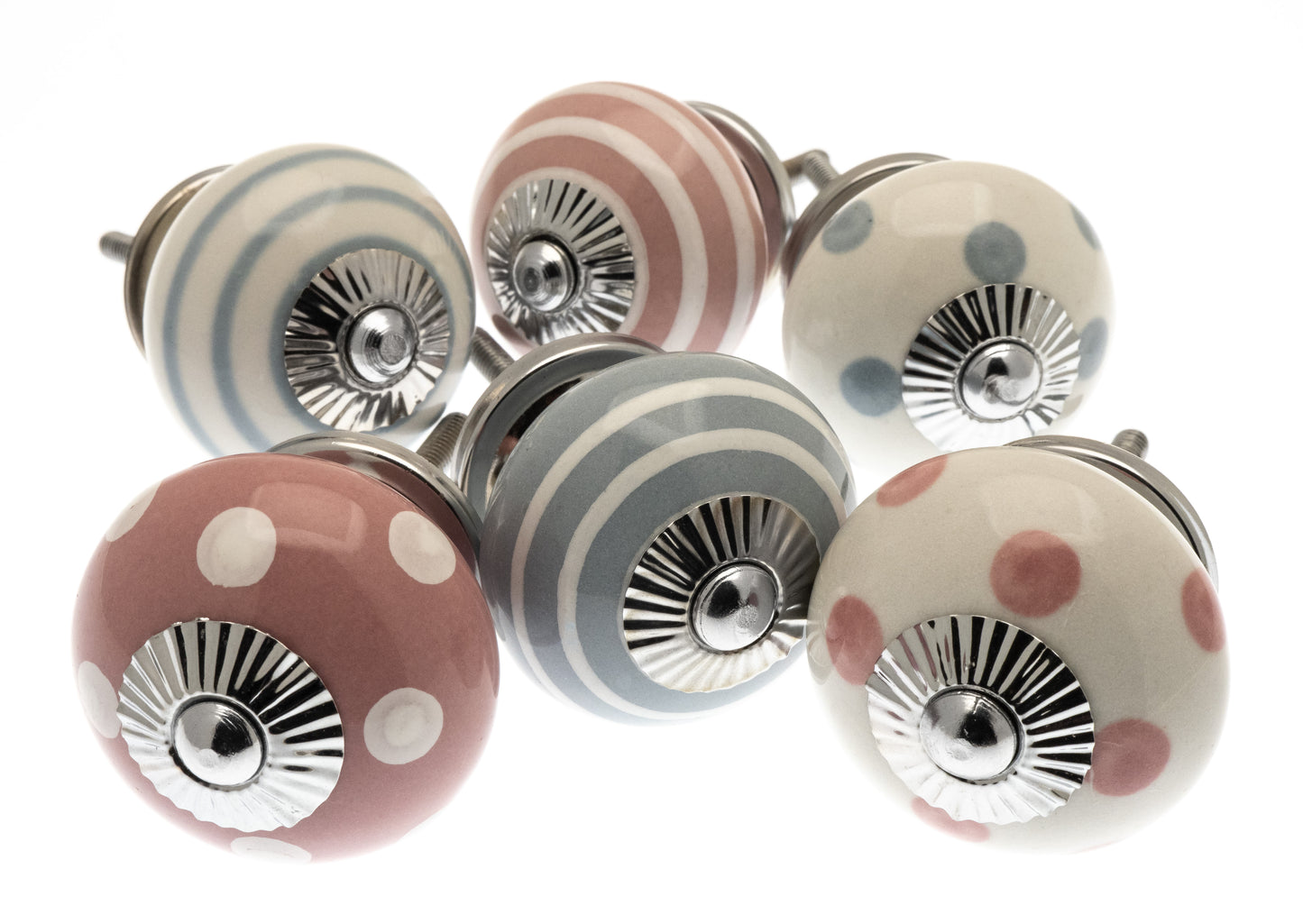 Boutons de porte en céramique - Rose poussiéreux et gris pastel - Ensemble de 6