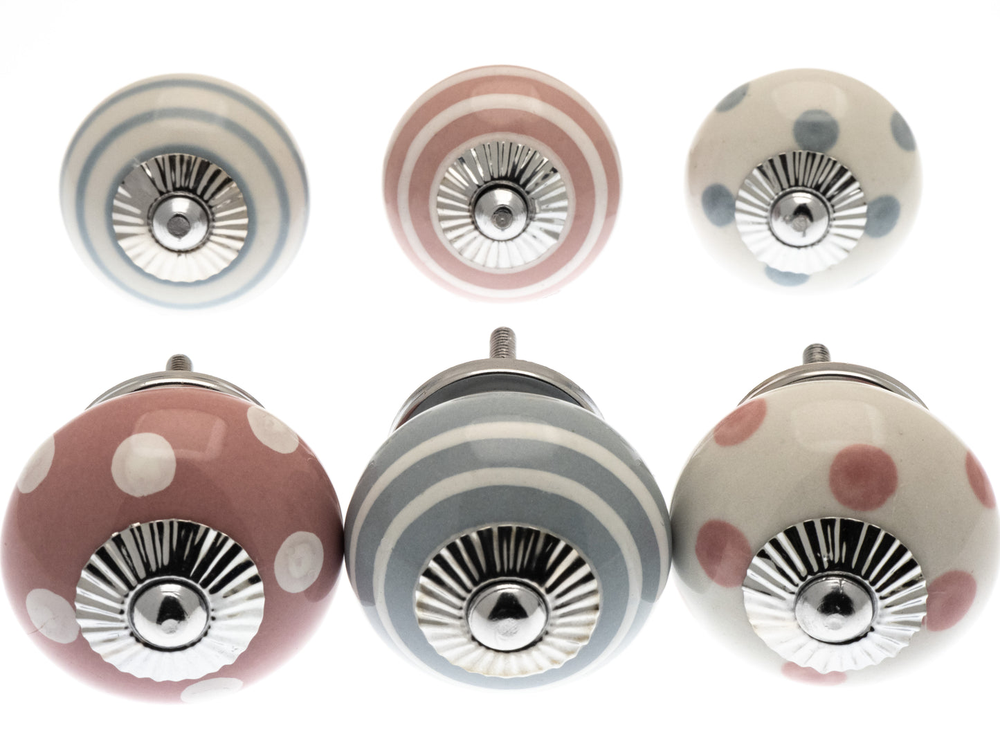 Boutons de porte en céramique - Rose poussiéreux et gris pastel - Ensemble de 6