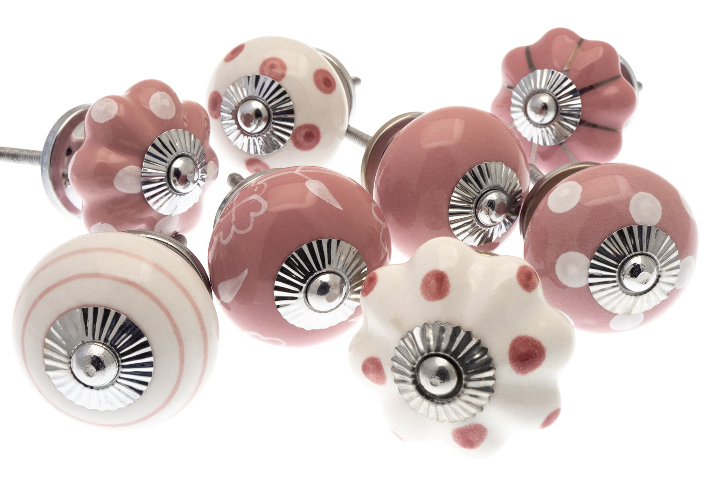 8 x Pink Ceramic Door Knobs Vintage Shabby Chic Cupboard Drawer Pull Handles