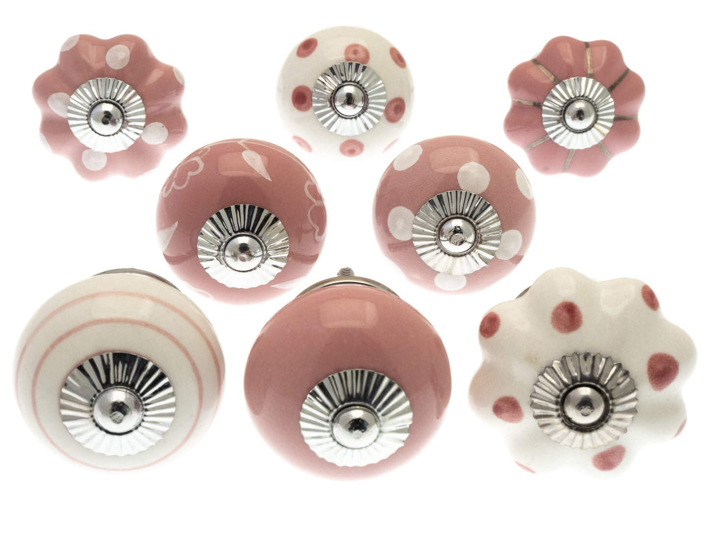 8 x Pink Ceramic Door Knobs Vintage Shabby Chic Cupboard Drawer Pull Handles