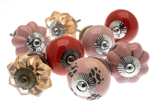Ceramic Door Knobs - 8 Red & Pink Glass and Ceramic Knobs
