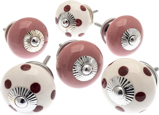Ceramic cupboard Knobs Cherry Pink with White Dots and Plain Blush Pink Set of 6