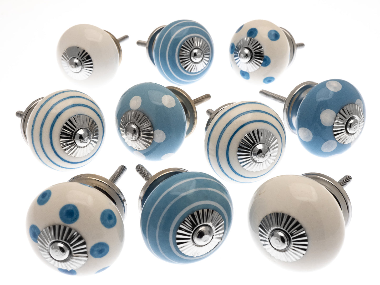 Ceramic Door Knobs in Pale Blue and White - Hand Painted (Set of 10)