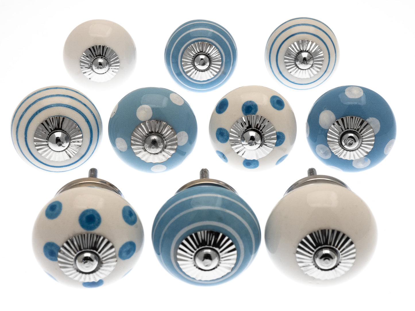 Ceramic Door Knobs in Pale Blue and White - Hand Painted (Set of 10)
