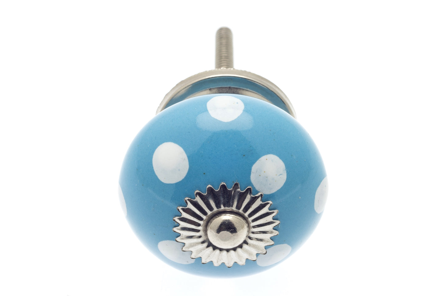 Round Ceramic Knob Blue with White Spots / Polka Dots 40mm