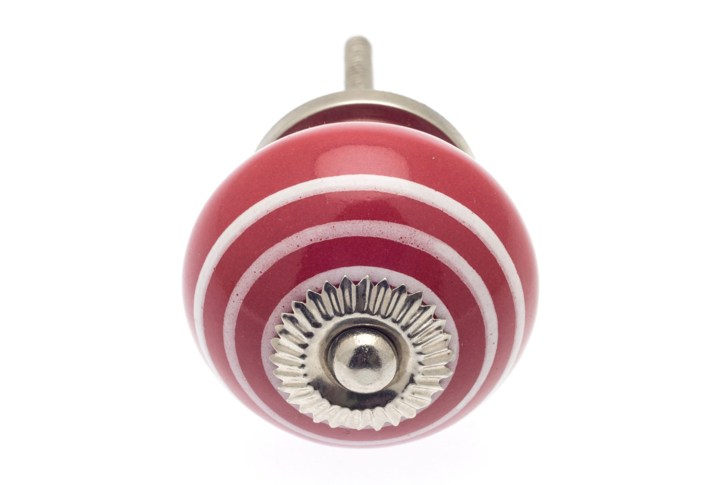 Round Ceramic Knob Red with White Stripes / Hoops 40mm