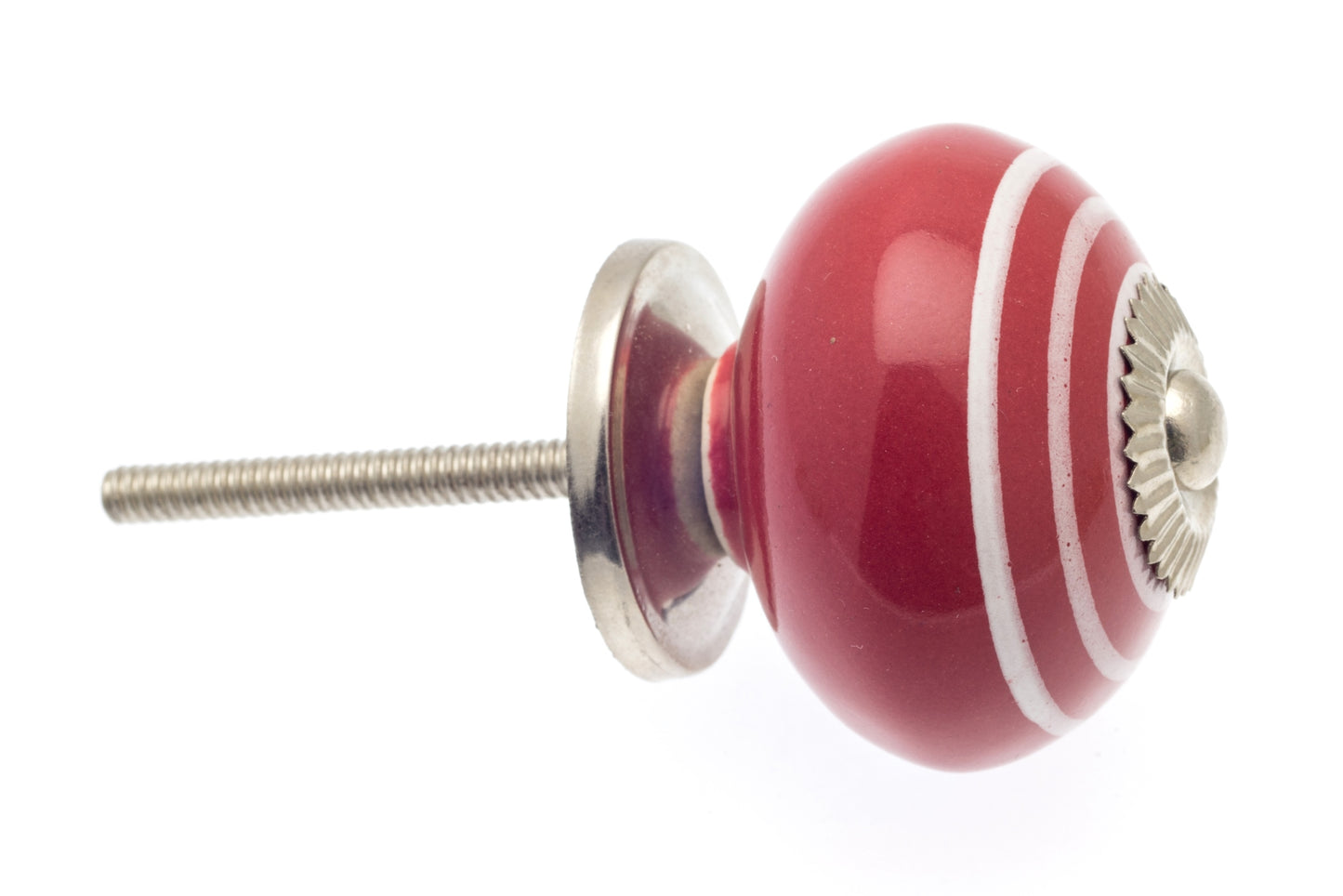 Round Ceramic Knob Red with White Stripes / Hoops 40mm