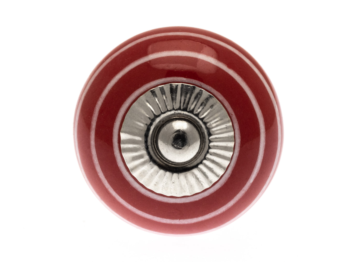 Round Ceramic Knob Red with White Stripes / Hoops 40mm