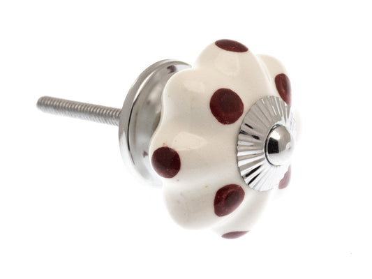 Flower Ceramic Knob White with Pink Spots / Dots