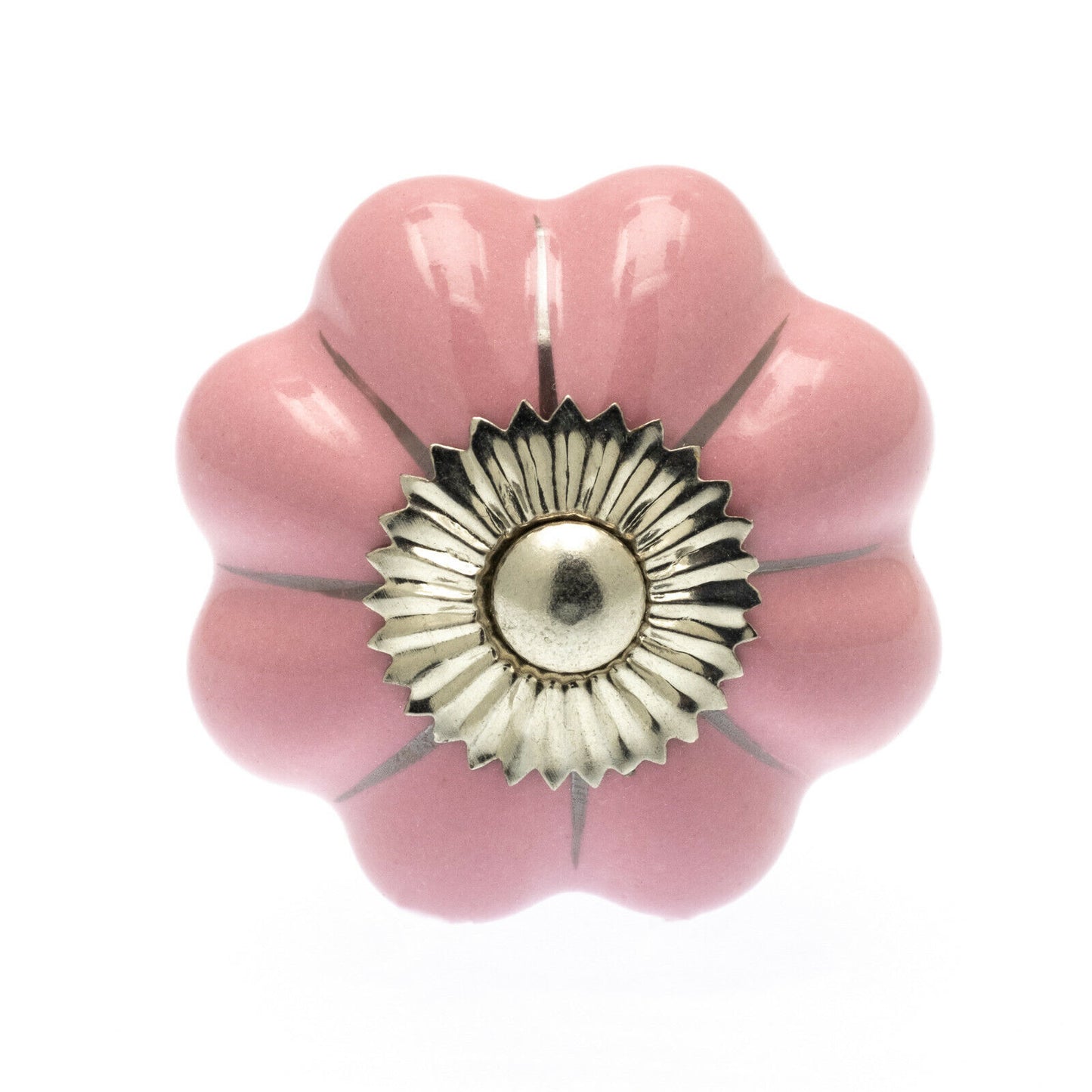 Bouton Fleur en Céramique Lignes Argent Rose 42mm