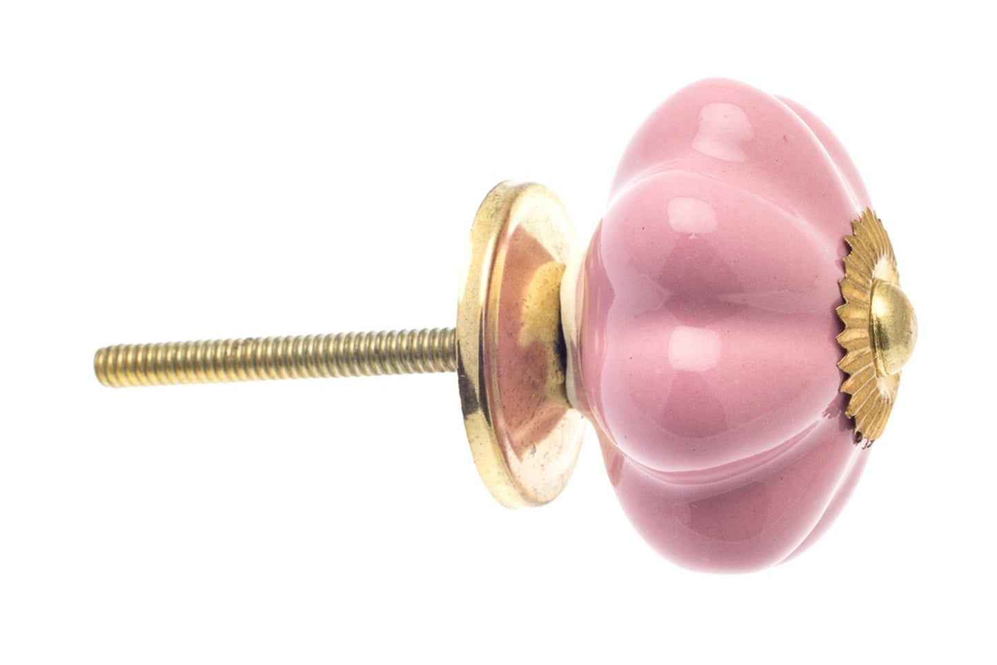Flower Ceramic Knob Pink Brass Cap and Base 42mm