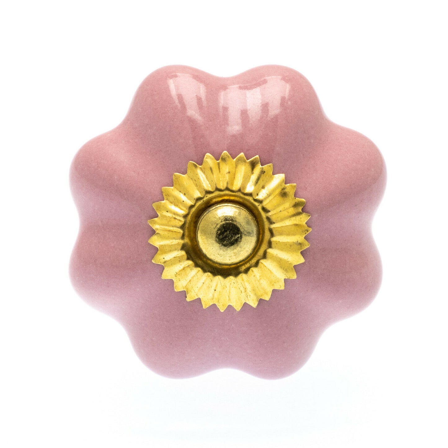 Flower Ceramic Knob Pink Brass Cap and Base 42mm