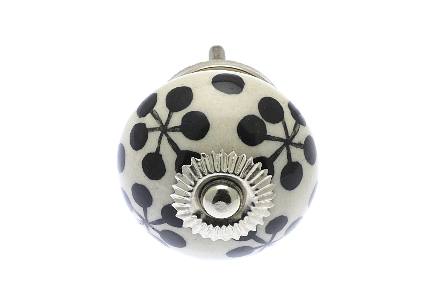 Round Ceramic Cupboard Knob off White and Black Jacks 40mm