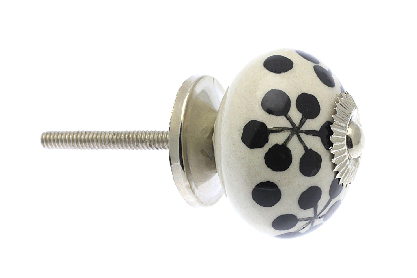 Round Ceramic Cupboard Knob off White and Black Jacks 40mm