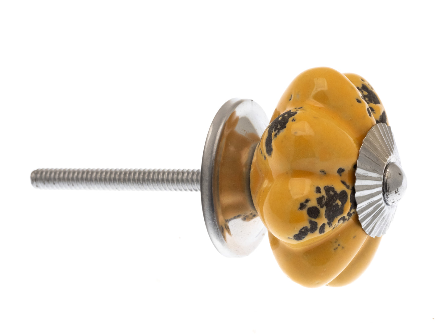 Flower Shape Ceramic Knob Mustard Yellow Distressed 40mm Chrome Fittings