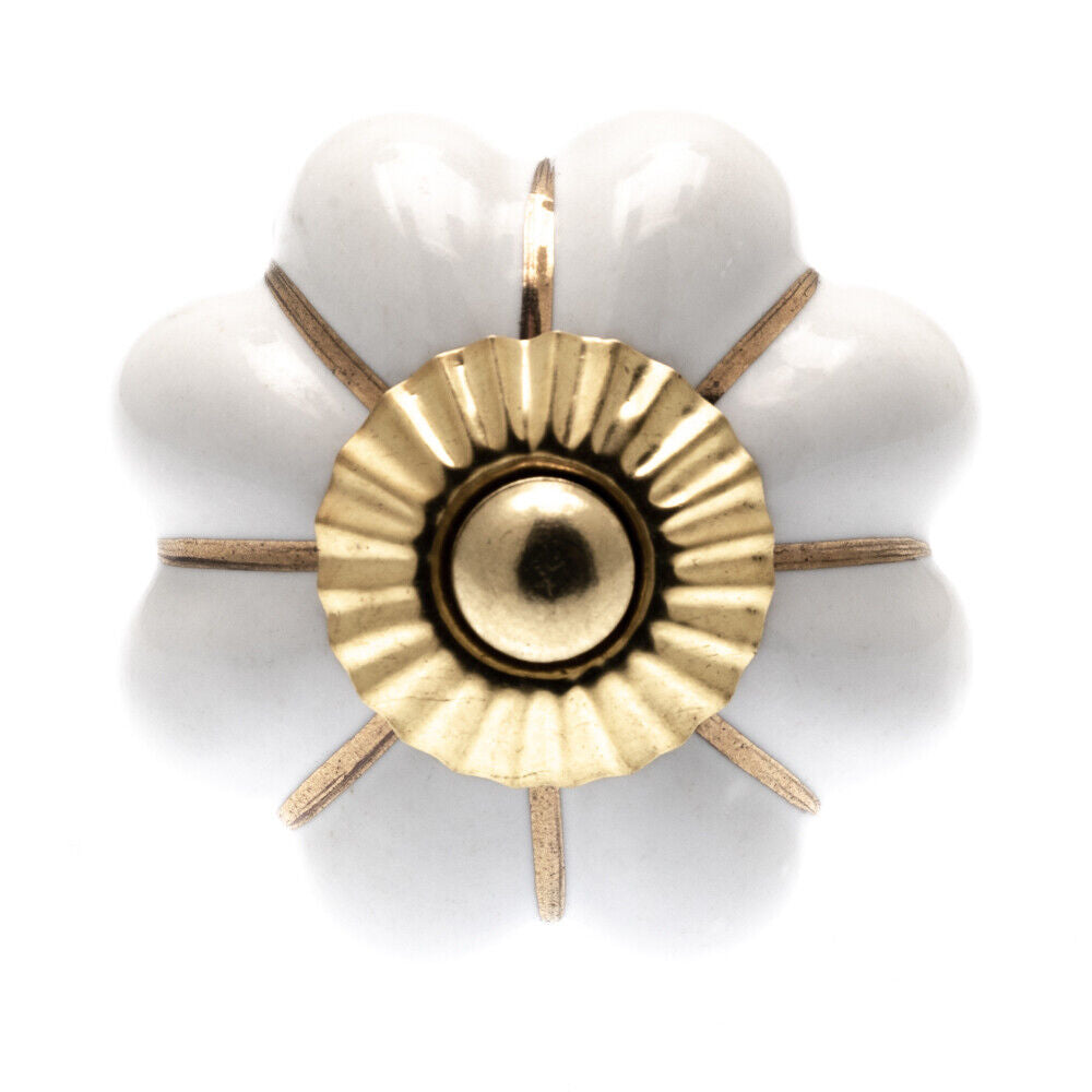 Copie du bouton fleur en céramique blanc avec lignes dorées 42 mm