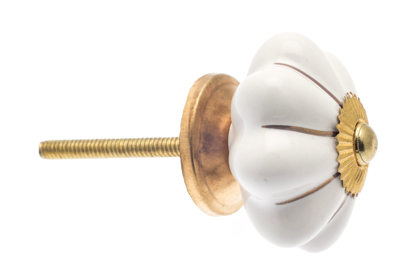 Copie du bouton fleur en céramique blanc avec lignes dorées 42 mm