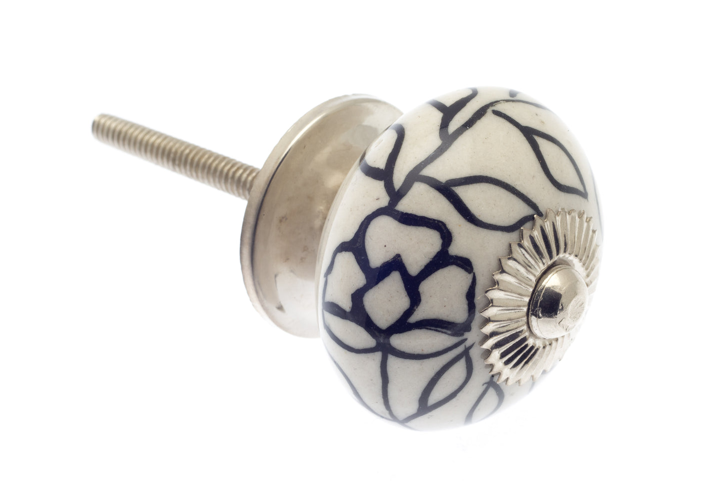 Bouton rond en céramique ivoire/blanc cassé avec guirlande noire 40 mm